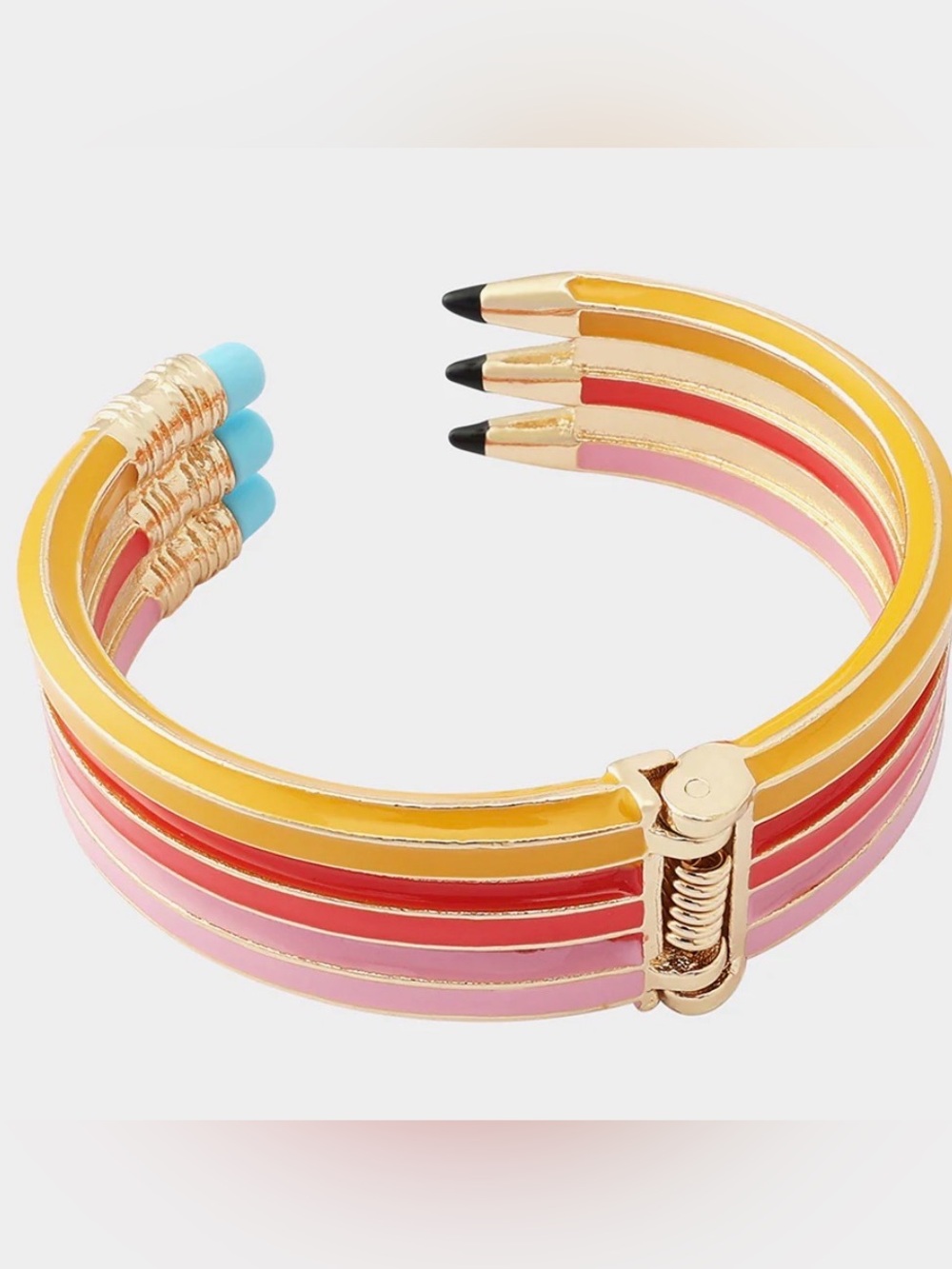 Betsey Johnson TRIPLE PENCIL HINGE BANGLE BRACELET PINK - Picture 4 of 5